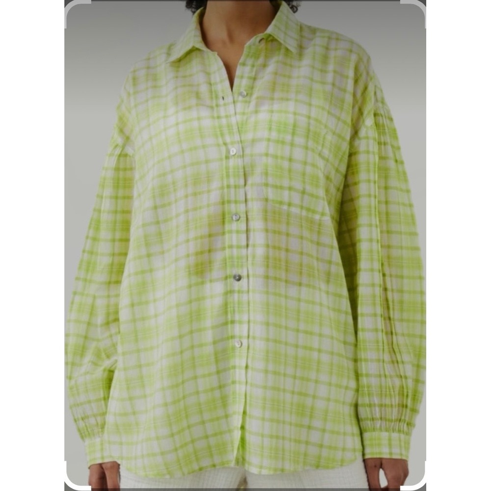 Rails Janae Button Down Shirt Womens Small Lime Plaid Cotton‎ Oversized Top